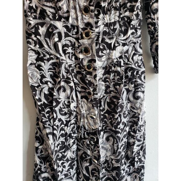 Women's size large VINTAGE black/white paisley dress button front long sleeve - Picture 2 of 4